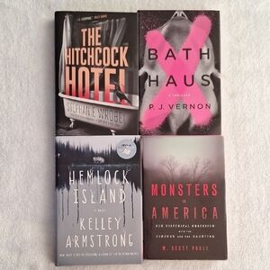 Set of Four Mystery and Thriller Books Hitchcock Hotel Bath Haus Hemlock Island